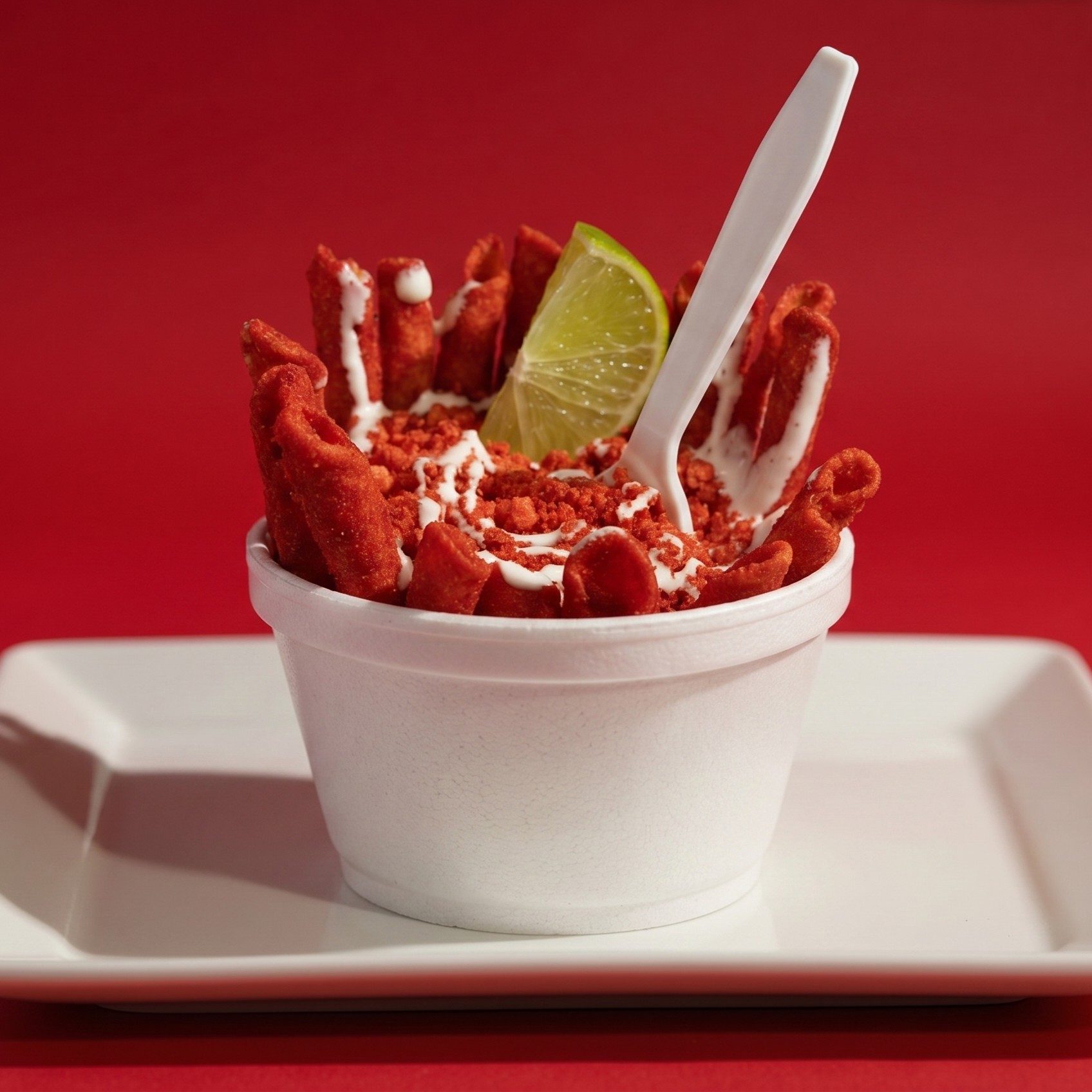 Elotes with Takis or Hot Cheetos.