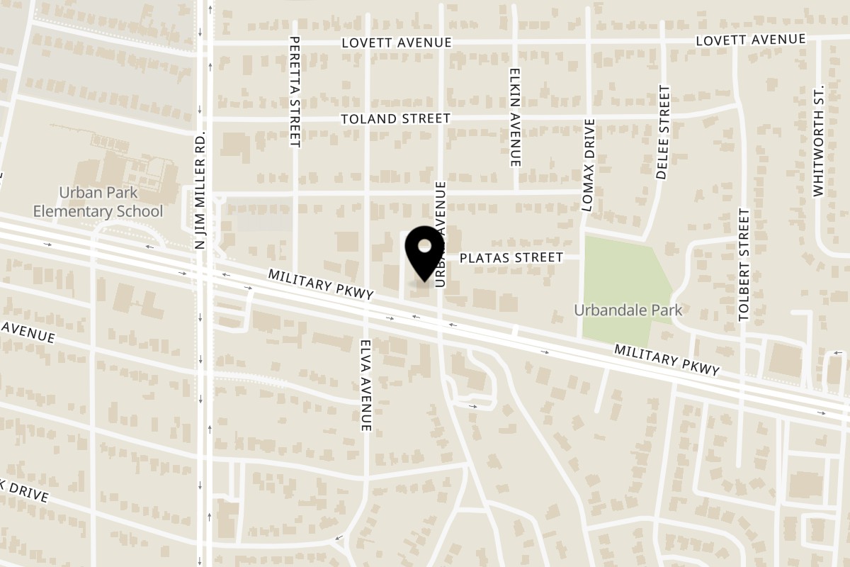 Map showing the location of Nubias Drive Thru on 4007 Urban Ave in Dallas